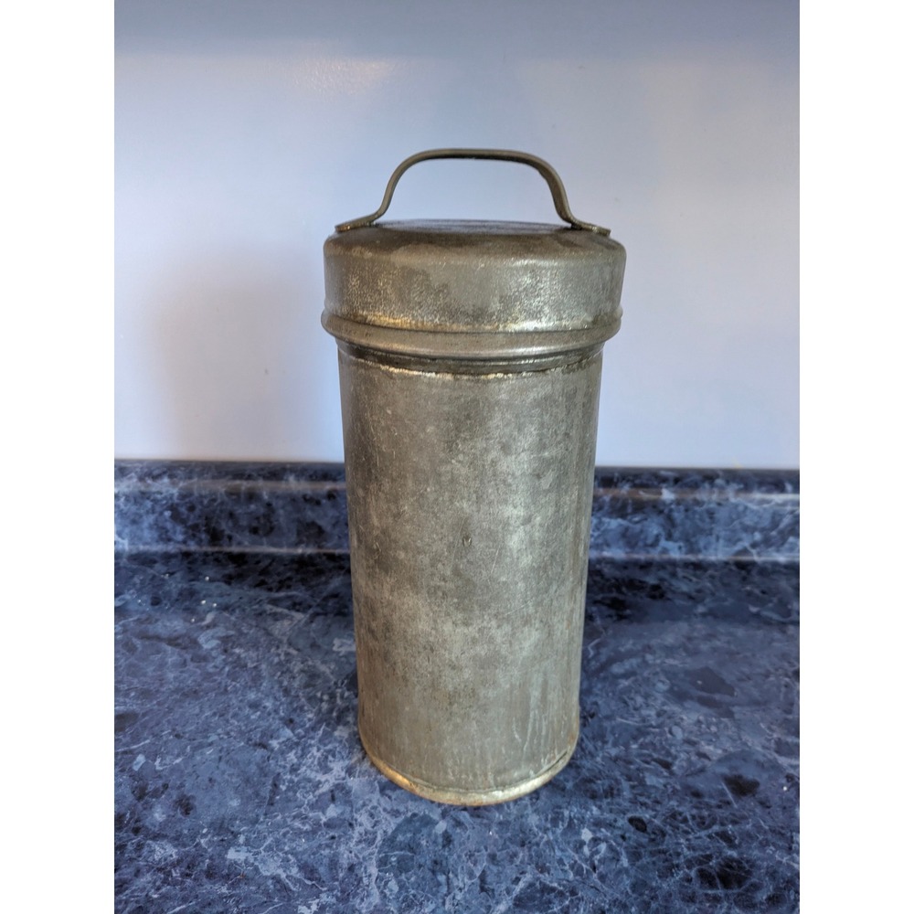 Vintage Antique Metal Storage Canister Tin Patented July 27 1909 Large 13 Inch